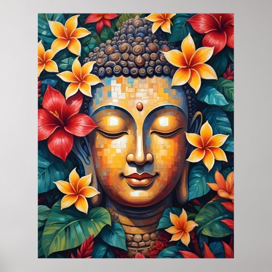 Farbenfrohe lebendige Buddha Pixel Art Poster (Vorne)