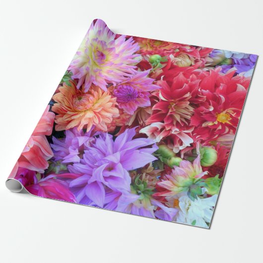 Farbenfrohe, lebendige Dahlia-Blume Geschenkpapier (Ungerollt)