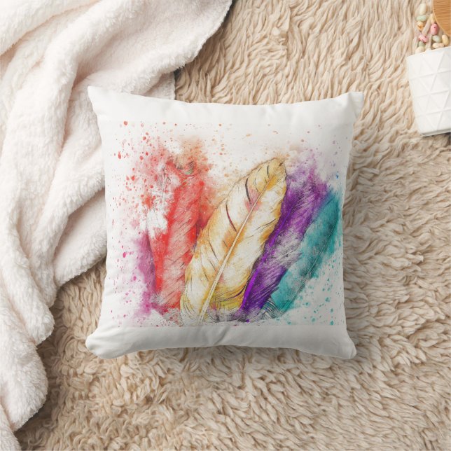 Farbenfrohe, lebendige Feather Creative Fogy Splas Kissen (Decke)