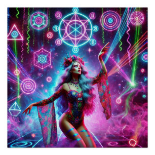 farbenfrohe lebendige kosmische Tanzgöttin Poster