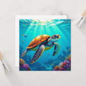 Farbenfrohe, lebendige Meeresschildkröte Karte (Vorderseite/Rückseite Beispiel)