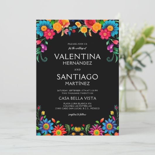 farbenfrohe, lebendige mexikanische Fiesta Wedding Einladung (Stehend Vorderseite)