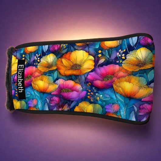 Farbenfrohe Lebendige Mohnblume Personalisiert Golf Headcover