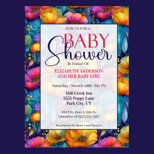 Farbenfrohe Lebendige Mohnblumen Mädchen Baby Show Einladung