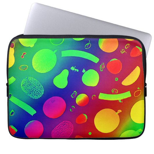Farbenfrohe, lebendige Neon Frucht Muster Kunst Laptopschutzhülle (Vorderseite)