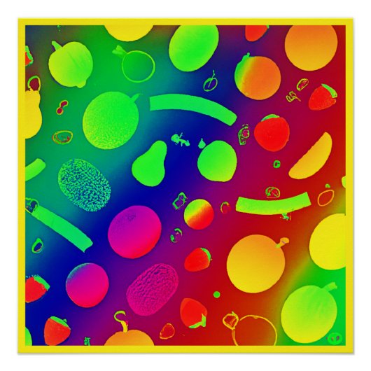 Farbenfrohe, lebendige Neon Frucht Muster Kunst Poster (Vorderseite)