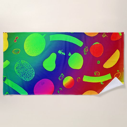 Farbenfrohe, lebendige Neon Frucht Muster Kunst Strandtuch (Vorderseite)