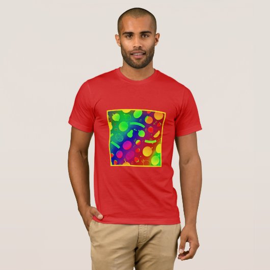 Farbenfrohe, lebendige Neon Frucht Muster Kunst T-Shirt (Vorne ganz)