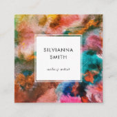Farbenfrohe, lebendige Orange Wasserfarbe Abstrakt Quadratische Visitenkarte (Vorderseite)