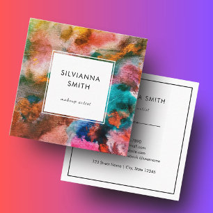 Farbenfrohe, lebendige Orange Wasserfarbe Abstrakt Quadratische Visitenkarte