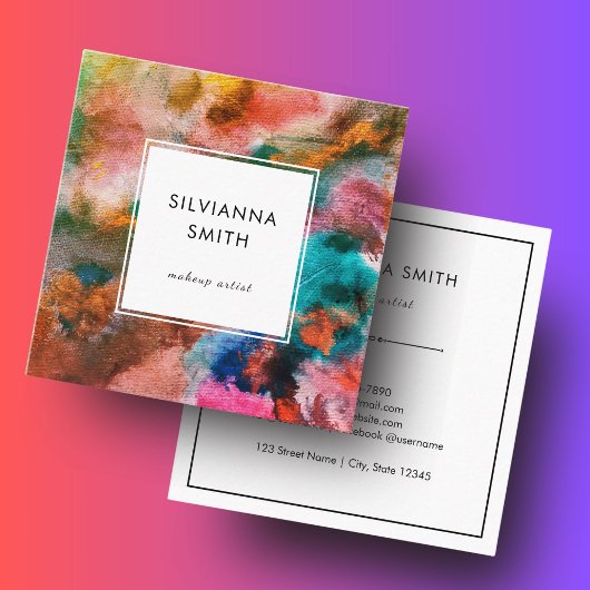 Farbenfrohe, lebendige Orange Wasserfarbe Abstrakt Quadratische Visitenkarte