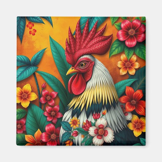 Farbenfrohe, lebendige Rooster-Wand-Uhr Magnet (Vorne)