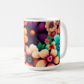Farbenfrohe, lebendige Vintage Blume Kaffeetasse (VorderseiteRechts)