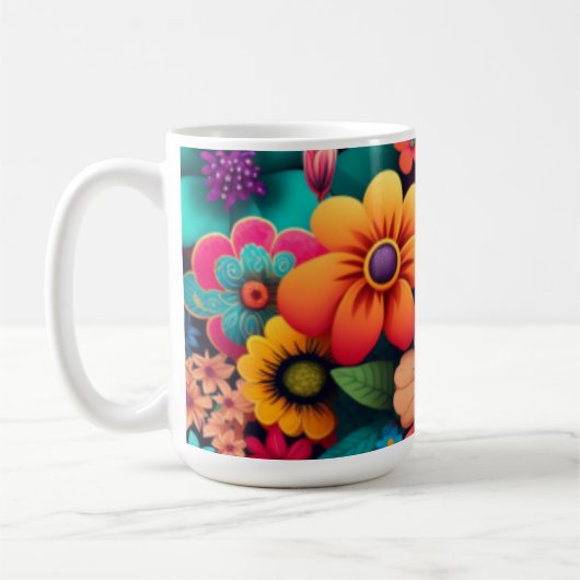 Farbenfrohe, lebendige Vintage Blume Kaffeetasse (Links)