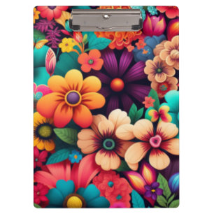 Farbenfrohe, lebendige Vintage Blume Klemmbrett