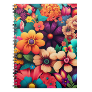 Farbenfrohe, lebendige Vintage Blume Notizblock