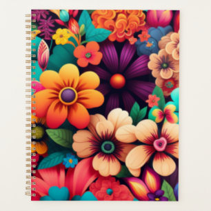 Farbenfrohe, lebendige Vintage Blume Planer