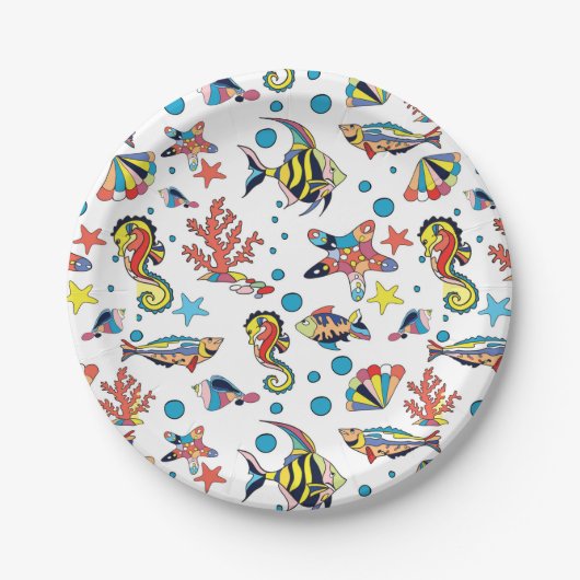 Farbenfrohe Lebensweise unter Wasser Pappteller (Vorderseite)
