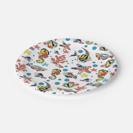 Farbenfrohe Lebensweise unter Wasser Pappteller (Schrägansicht)