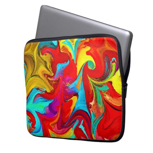 Farbenfrohe, lebhafte Abstrakte Muster Laptopschutzhülle (Vorderseite Links)