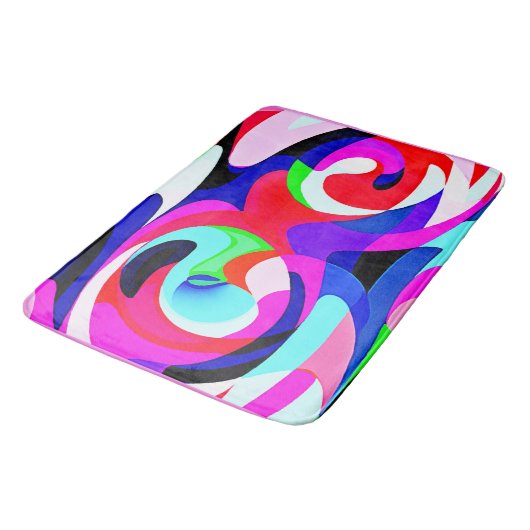 Farbenfrohe, lebhafte Abstraktionsmuster Badematte (Schrägansicht)