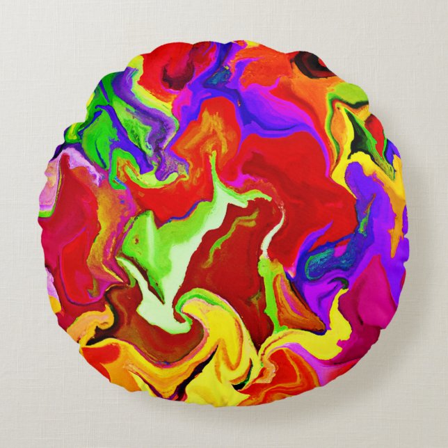 Farbenfrohe, lebhafte Abstraktionsmuster Rundes Kissen (Vorderseite)