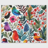 Farbenfrohe, lebhafte Blume, Birdspattern Wrapping Geschenkpapier (Flach)