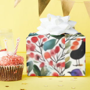 Farbenfrohe lebhafte Blume niedliche Vögel Umschla Geschenkpapier