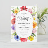 Farbenfrohe, lebhafte Blume Save the Date Einladung (Stehend Vorderseite)