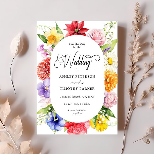 Farbenfrohe, lebhafte Blume Save the Date Einladung