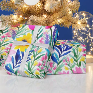 Farbenfrohe, lebhafte Blume und Vogelscheuche Geschenkpapier