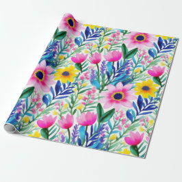 Farbenfrohe, lebhafte Blume und Vogelscheuche Geschenkpapier