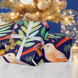 Farbenfrohe, lebhafte Blume und Vogelscheuche Geschenkpapier