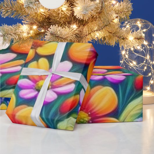 Farbenfrohe, lebhafte Blume und Vogelscheuche Geschenkpapier (Feiertage)