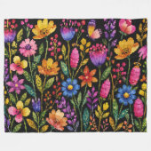 Farbenfrohe lebhafte Blumen auf schwarzem Hintergr Fleecedecke (Vorderseite (Horizontal))