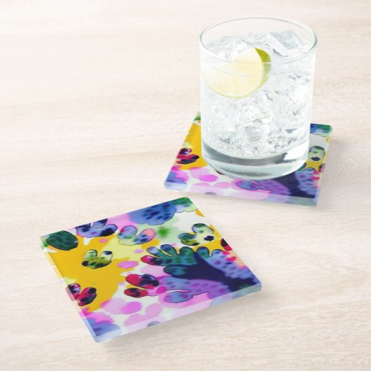 Farbenfrohe, lebhafte Gestaltung Glasuntersetzer (Schrägansicht)