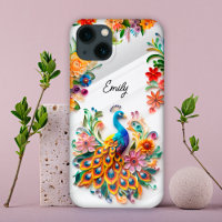 Farbenfrohe lebhafte Pfau & Blume nach Maß