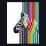 Farbenfrohe, lebhafte Streifen Zebramalerei Poster<br><div class="desc">Happy bunt gestreiften zebra wilde Tiermalerei,  gefüllt mit hellblau,  dunkelblauer königsblau,  aqua grün,  hot pink,  orange,  verblasst dunkelrot,  gelb,  grau,  schwarz,  weiß,  lebendige Regenbogenfarben Illustration,  auf einem einfachen weißen Hintergrund. Einzigartige,  trendige Sommerfarben,  moderne,  künstlerische Zebramalerei.</div>