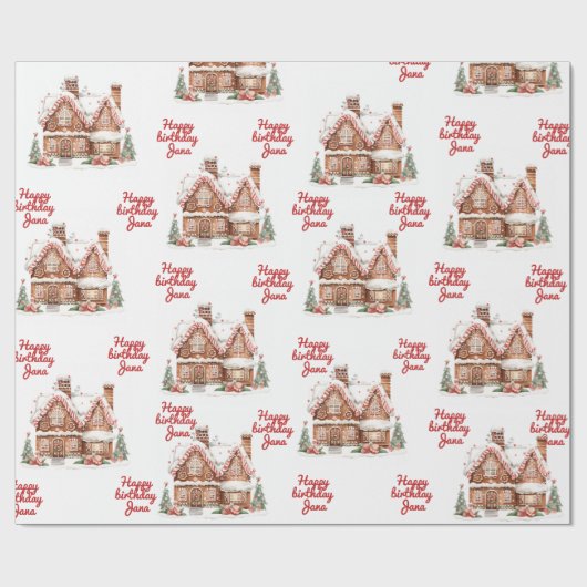 Farbenfrohe Lebkuchen Haus Happy Birthday Geschenkpapier (Flach)