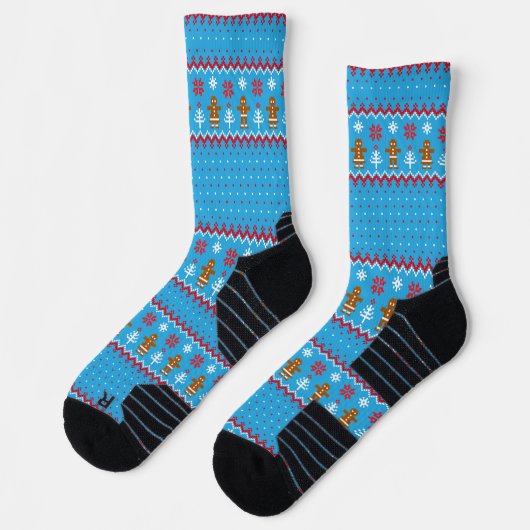 Farbenfrohe Lebkuchen Weihnachtsgeschenk Blau Socken (Links)
