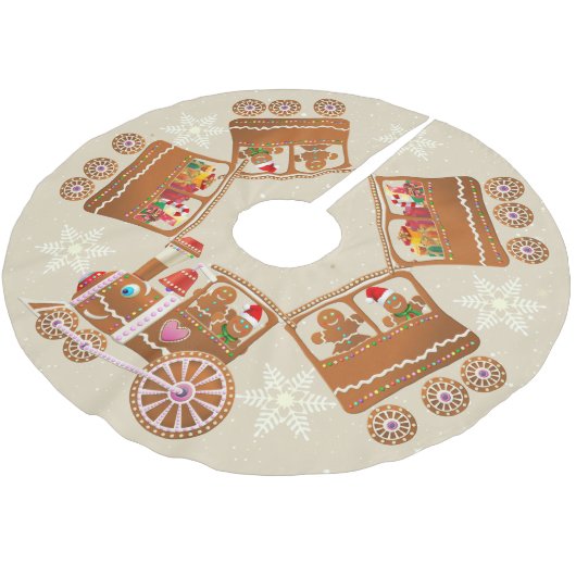 Farbenfrohe Lebkuchen Weihnachtszug Cartoon Polyester Weihnachtsbaumdecke (Schrägansicht)