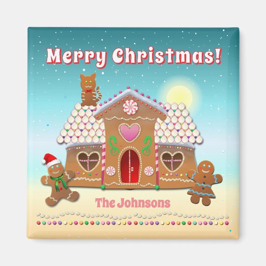 Farbenfrohe Lebkuchenunterkunft mit Katze auf dem  Magnet (Vorne)