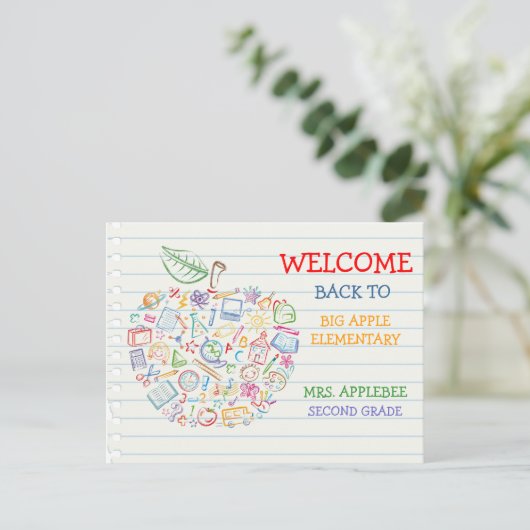 Farbenfrohe Lehrer Apple Back to School Postcard Postkarte (Stehend Vorderseite)
