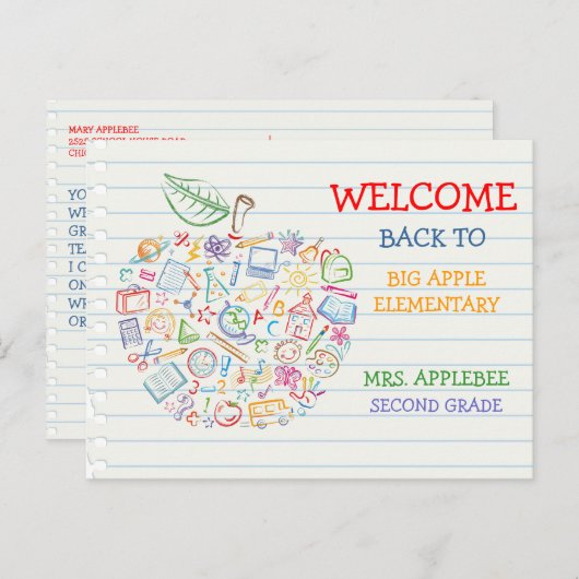 Farbenfrohe Lehrer Apple Back to School Postcard Postkarte (Vorne/Hinten)