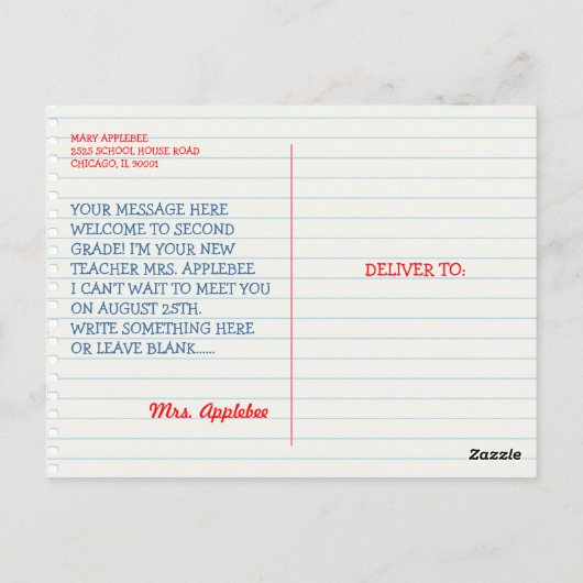 Farbenfrohe Lehrer Apple Back to School Postcard Postkarte (Rückseite)