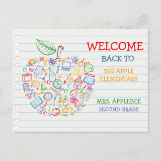 Farbenfrohe Lehrer Apple Back to School Postcard Postkarte