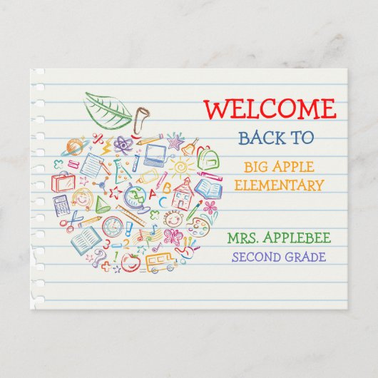 Farbenfrohe Lehrer Apple Back to School Postcard Postkarte (Vorderseite)