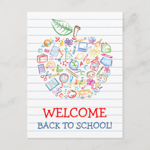 Farbenfrohe Lehrer Apple Back to School Postcard Postkarte