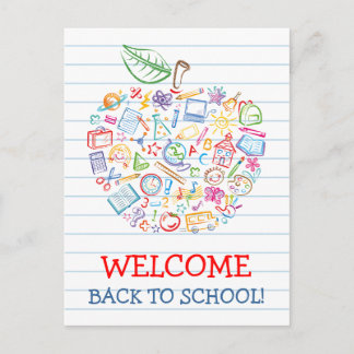Farbenfrohe Lehrer Apple Back to School Postcard Postkarte
