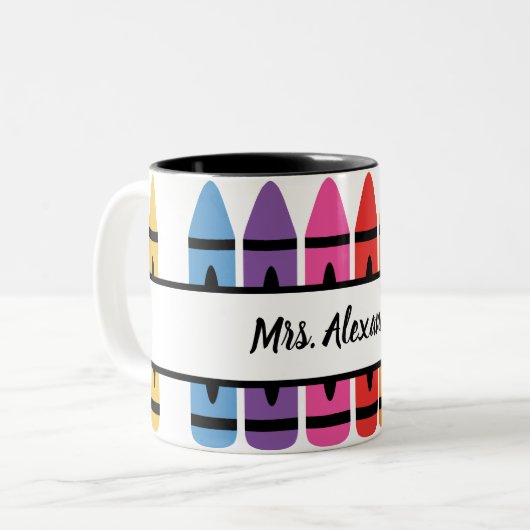 Farbenfrohe Lehrer Wertschätzung Crayon Monogram Zweifarbige Tasse (Vorderseite Links)